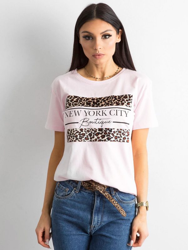 Wholesale T-shirt with animal motif light pink