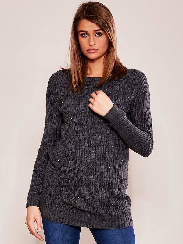 Wholesale Dark grey sweater with applique