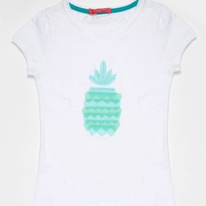 Wholesale White t-shirt for girl with turquoise pineapple