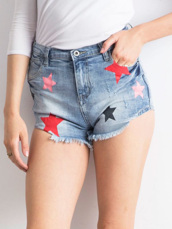 Wholesale Blue denim shorts with stars