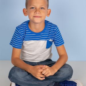 Wholesale cream-blue striped boy t-shirt