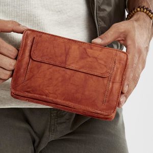 Wholesale Light Brown Leather Men's Hand Pouch