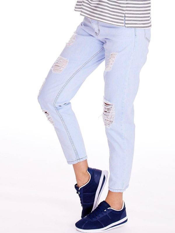 Wholesale Light blue mom jeans pants with holes