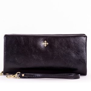 Wholesale Black oblong zipper wallet with decorative pendants