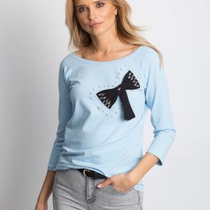 Wholesale Light blue blouse with decorative bow