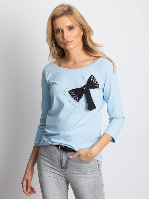 Wholesale Light blue blouse with decorative bow