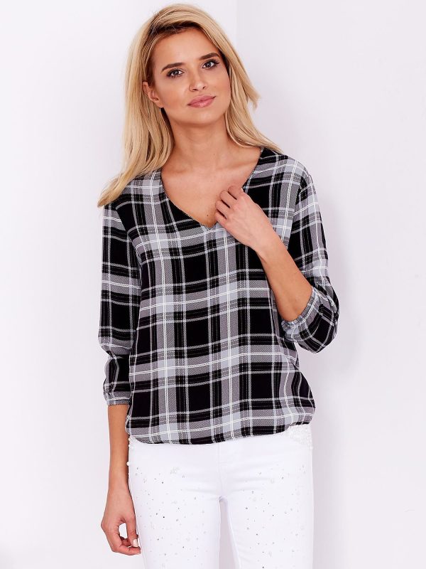 Wholesale Black and grey plaid blouse