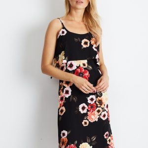 Wholesale Black dress with colorful floral patterns