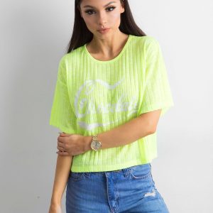 Wholesale Fluo yellow striped t-shirt with inscription