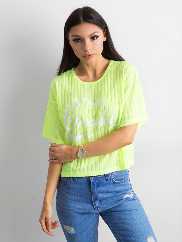 Wholesale Fluo yellow striped t-shirt with inscription