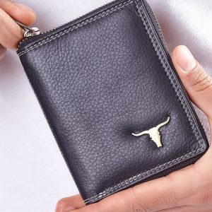 Wholesale Black Men's Zipper Leather Wallet