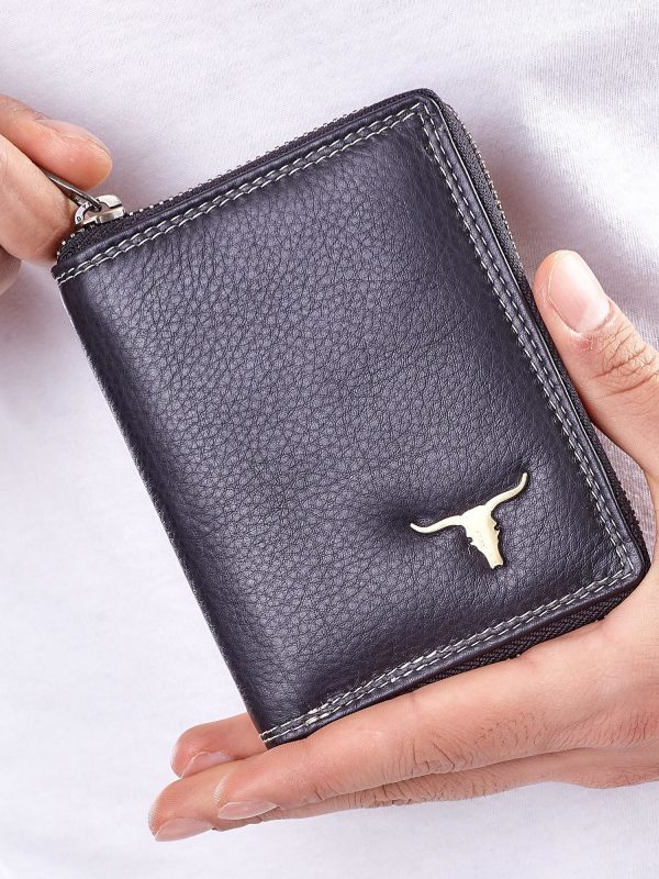 Wholesale Black Men's Zipper Leather Wallet