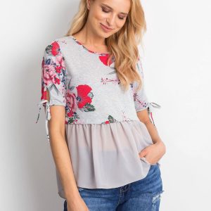 Wholesale Grey floral blouse with chiffon