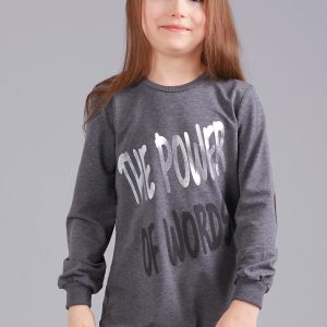 Wholesale Dark Grey Girl's Sweatshirt with Print and Applique