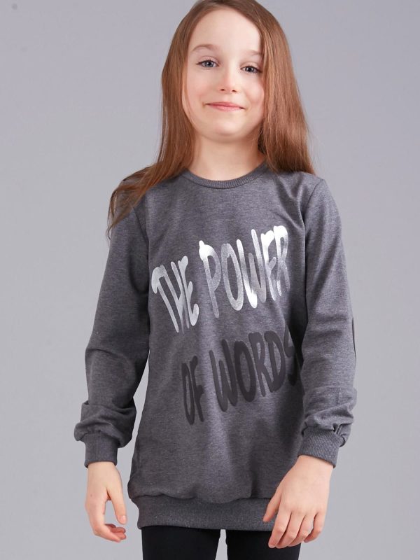 Wholesale Dark Grey Girl's Sweatshirt with Print and Applique