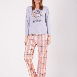 Wholesale Gray-orange pyjamas with plaid motif