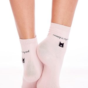 Wholesale FULLOFF Pink socks with lettering and cat