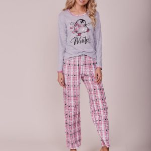 Wholesale Grey and Pink Pyjamas with Checkered Motif