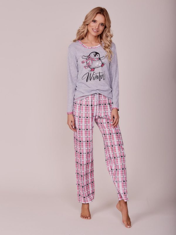 Wholesale Grey and Pink Pyjamas with Checkered Motif