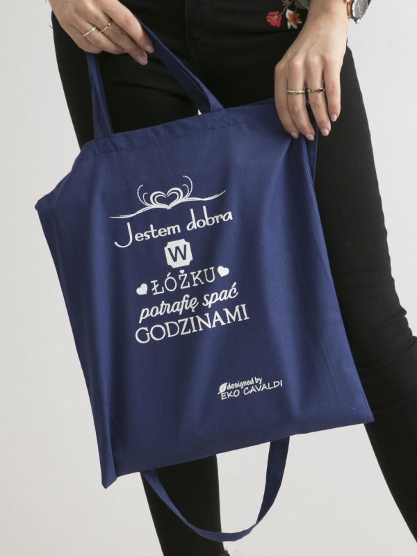 Wholesale Dark blue fabric bag I AM GOOD IN BED