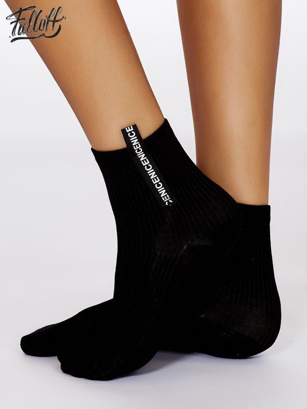 Wholesale FULLOFF Black socks with decorative ribbon