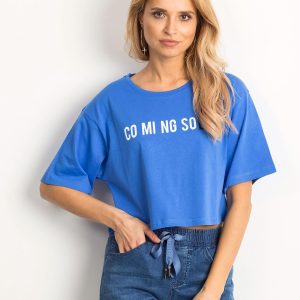 Wholesale Blue short t-shirt with inscription