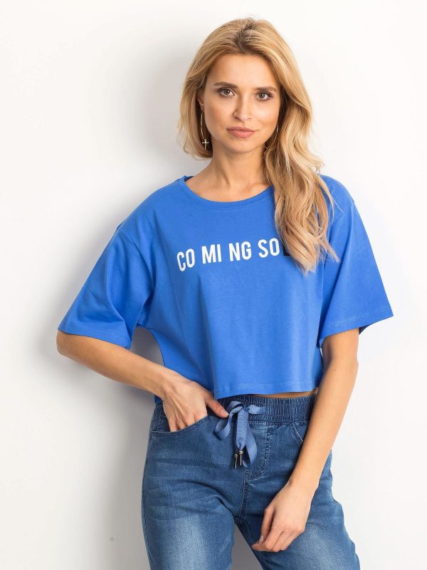 Wholesale Blue short t-shirt with inscription