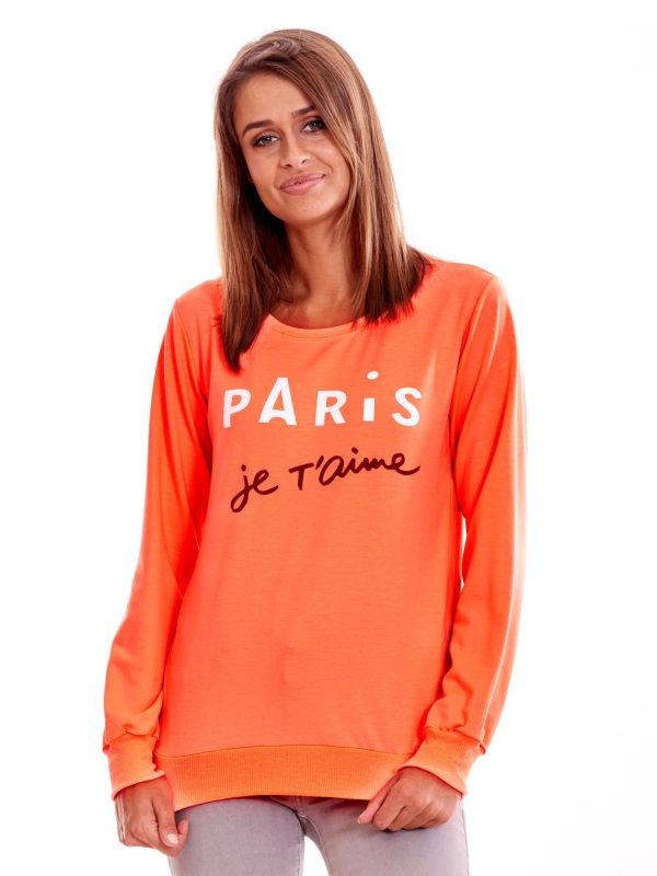 Wholesale Peach light sweatshirt for women with inscription PARIS JE T'AIME