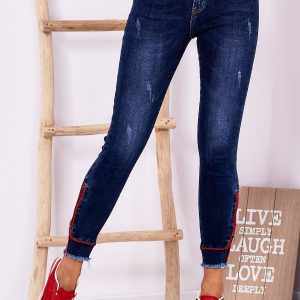 Wholesale Dark blue denim pants with zippers