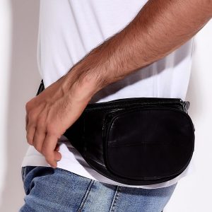 Wholesale Black leather kidney with oval pocket