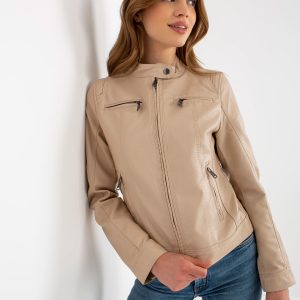 Wholesale Beige women's eco-leather biker jacket with lining