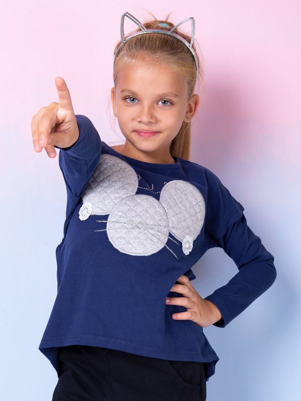 Wholesale Navy blue blouse for girl with quilted insert