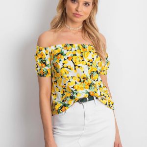 Wholesale White and yellow Spanish blouse with flowers