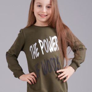 Wholesale Khaki girl's sweatshirt with print and appliqué