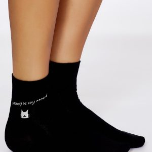 Wholesale FULLOFF Black socks with cat stripe and inscription