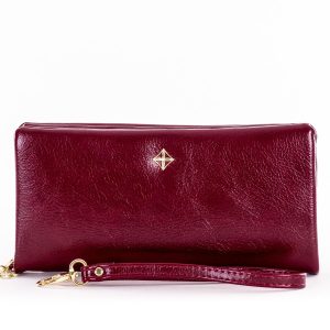 Wholesale Burgundy oblong zipper wallet with decorative pendants