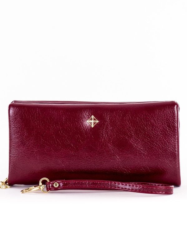 Wholesale Burgundy oblong zipper wallet with decorative pendants