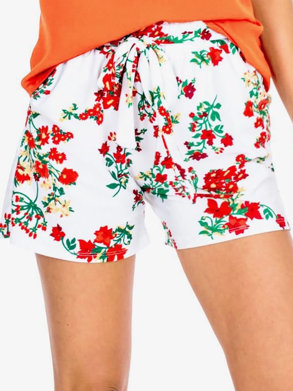 Wholesale White shorts in colorful floral patterns
