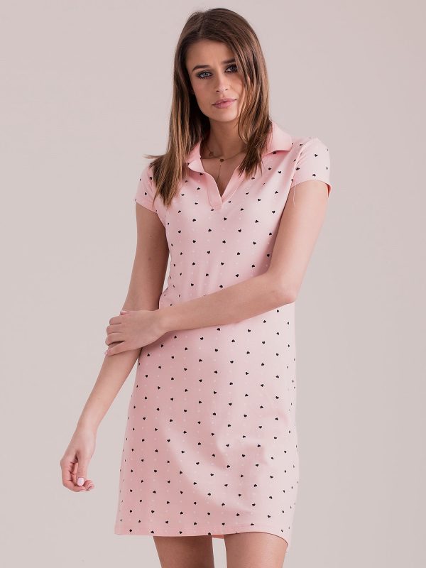 Wholesale Light pink polo dress with hearts