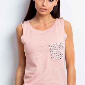 Wholesale Light pink top with studs on the pocket