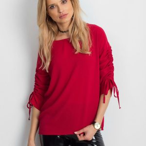 Wholesale Red blouse with draped sleeves