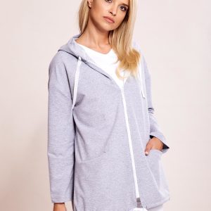 Wholesale Grey cardigan sweatshirt with ribbon ribbed