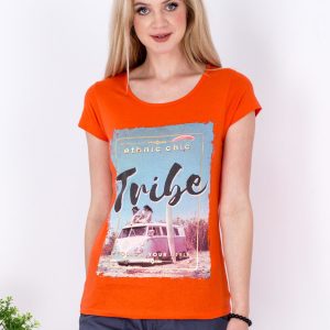 Wholesale Dark orange t-shirt with summer print