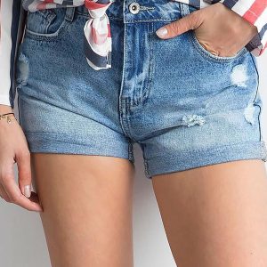 Wholesale Blue denim shorts with reclining legs