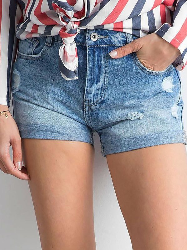 Wholesale Blue denim shorts with reclining legs