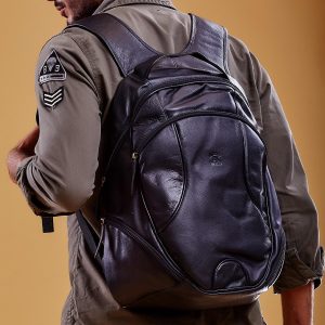 Wholesale Black Leather Motorcycle Style Men's Backpack