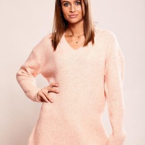 Wholesale Pink Loose V-Neck Sweater