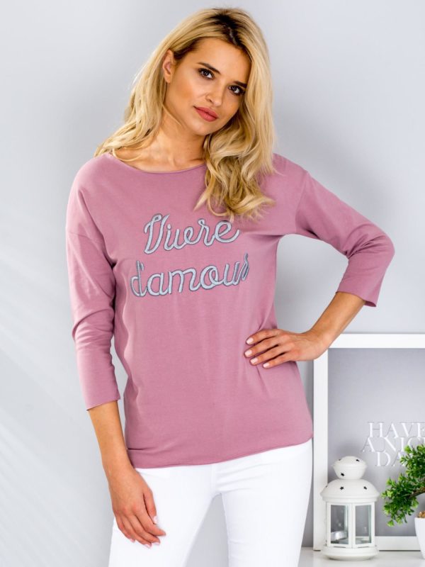 Wholesale Purple blouse with embroidered lettering