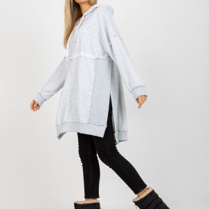 Wholesale Grey melange long oversized sweatshirt with hood and zipper