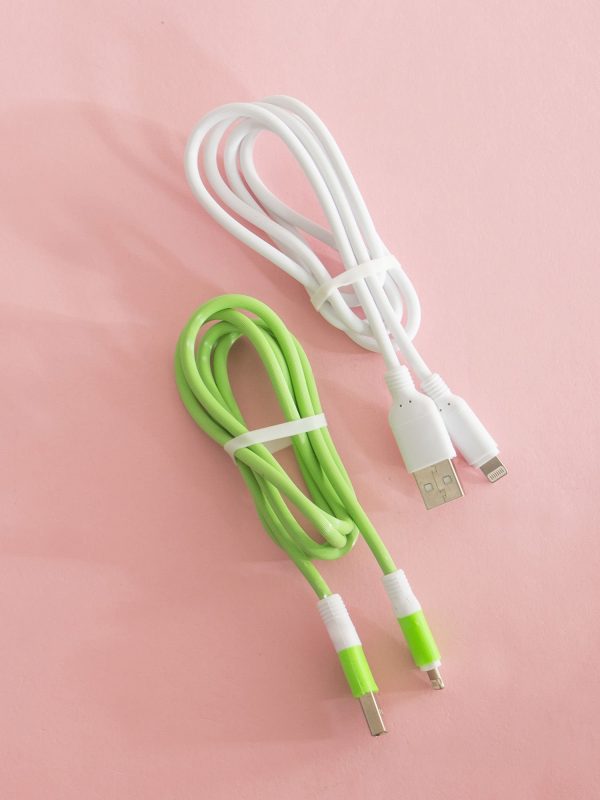 Wholesale Green White USB Cables for iPhone iOS 2 Pieces